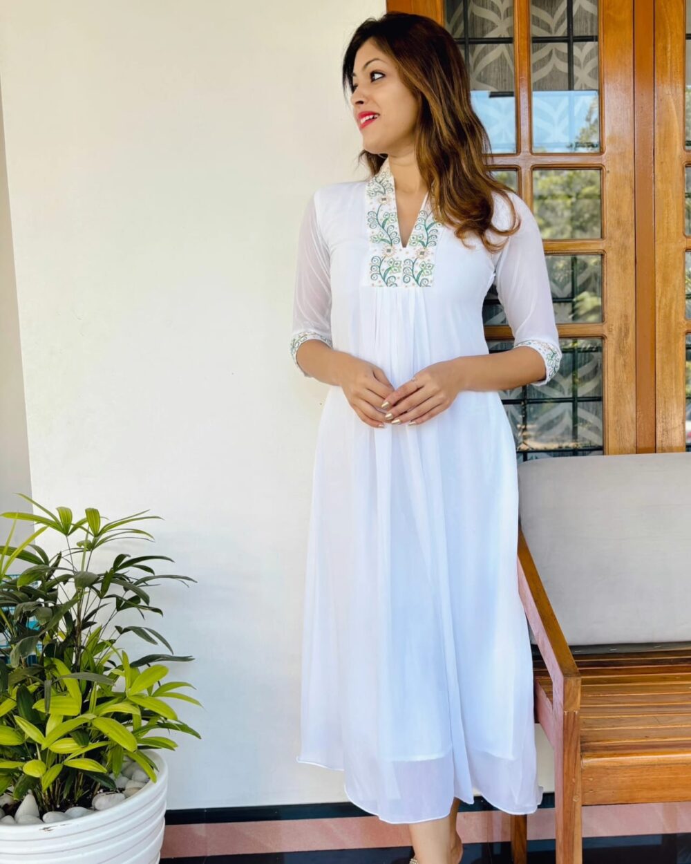 Thread and Mirror Embroidery Georgette Aline Top-2