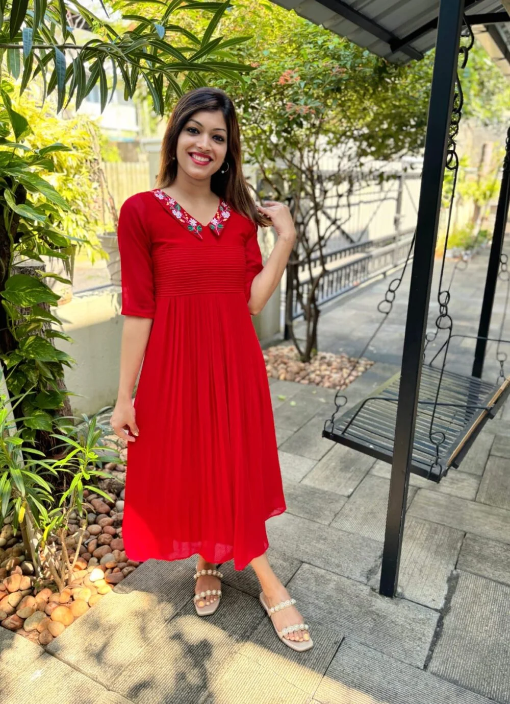 Pleated Model Thread Embroidery Designer Aline Top