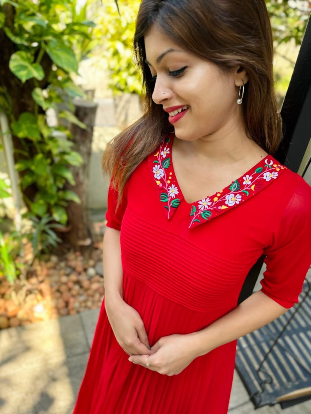 Pleated Model Thread Embroidery Designer Aline Top - Image 2