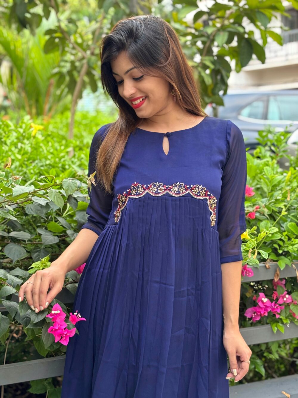 Designer Silky Georgette Handwork Aline Kurtis - Image 3