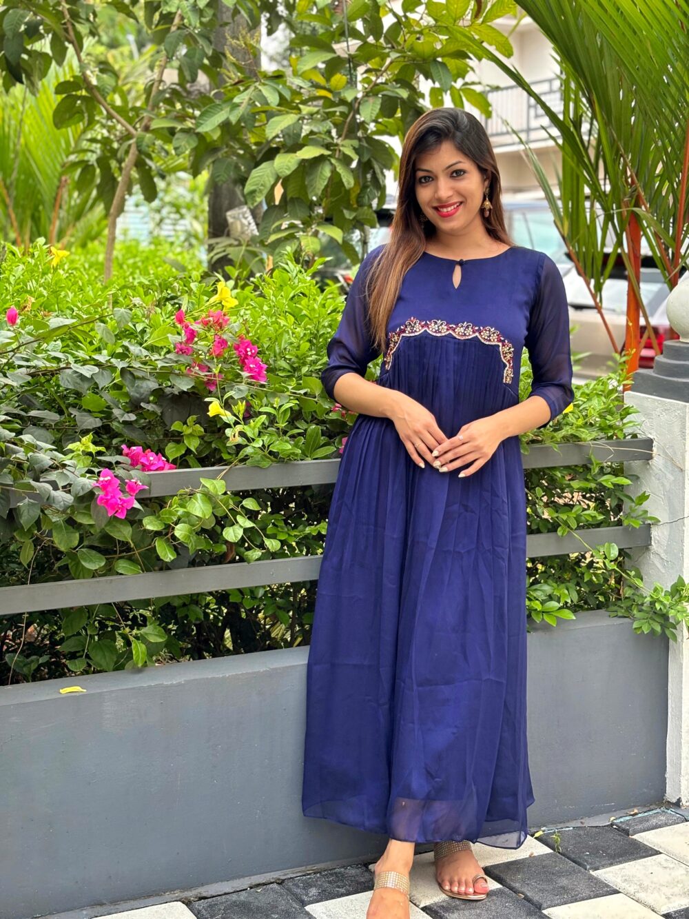 Designer Silky Georgette Handwork Aline Kurtis