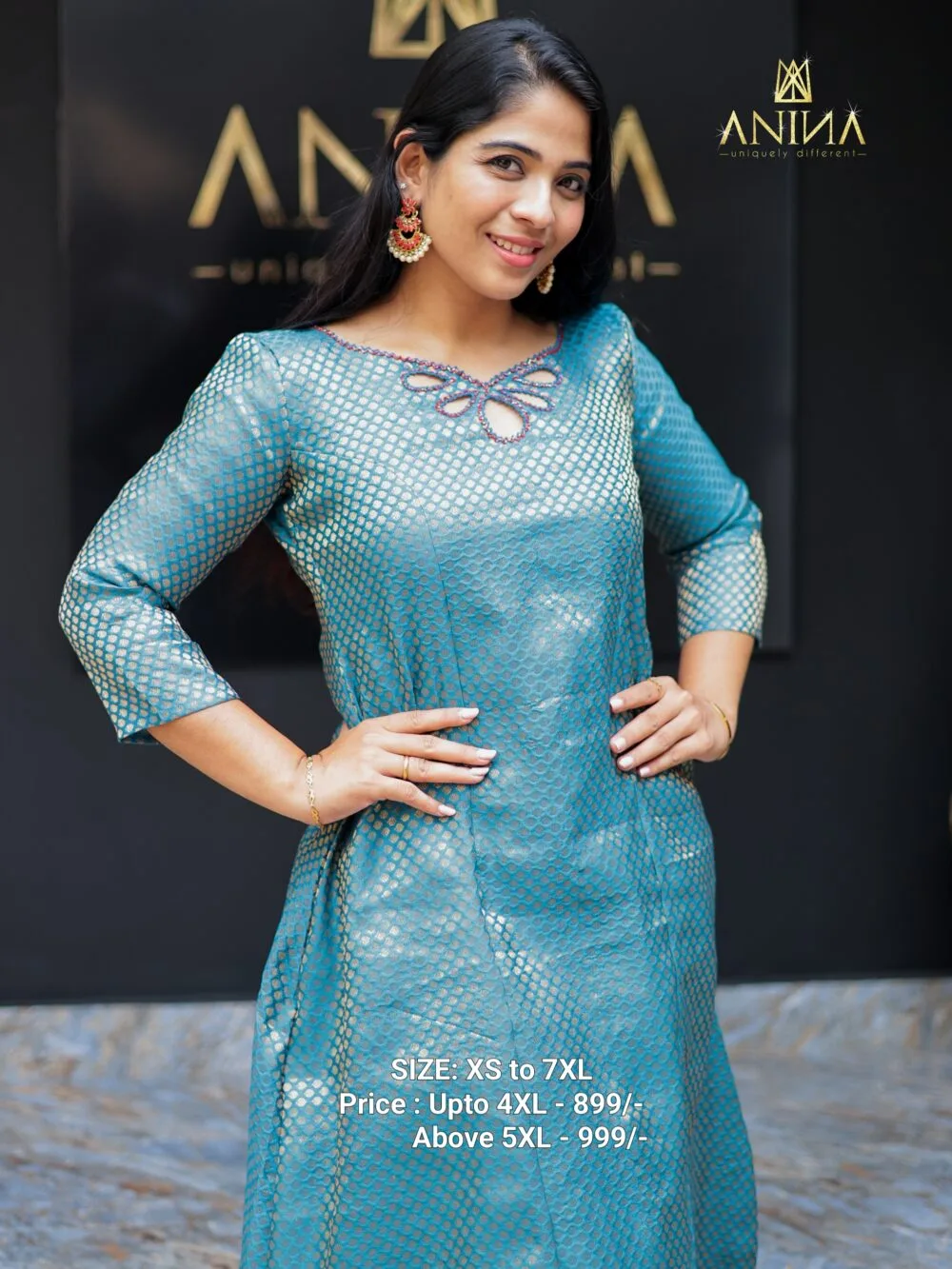 Stylish Beaded Cutwork on neck , Brocade Aline - Image 2