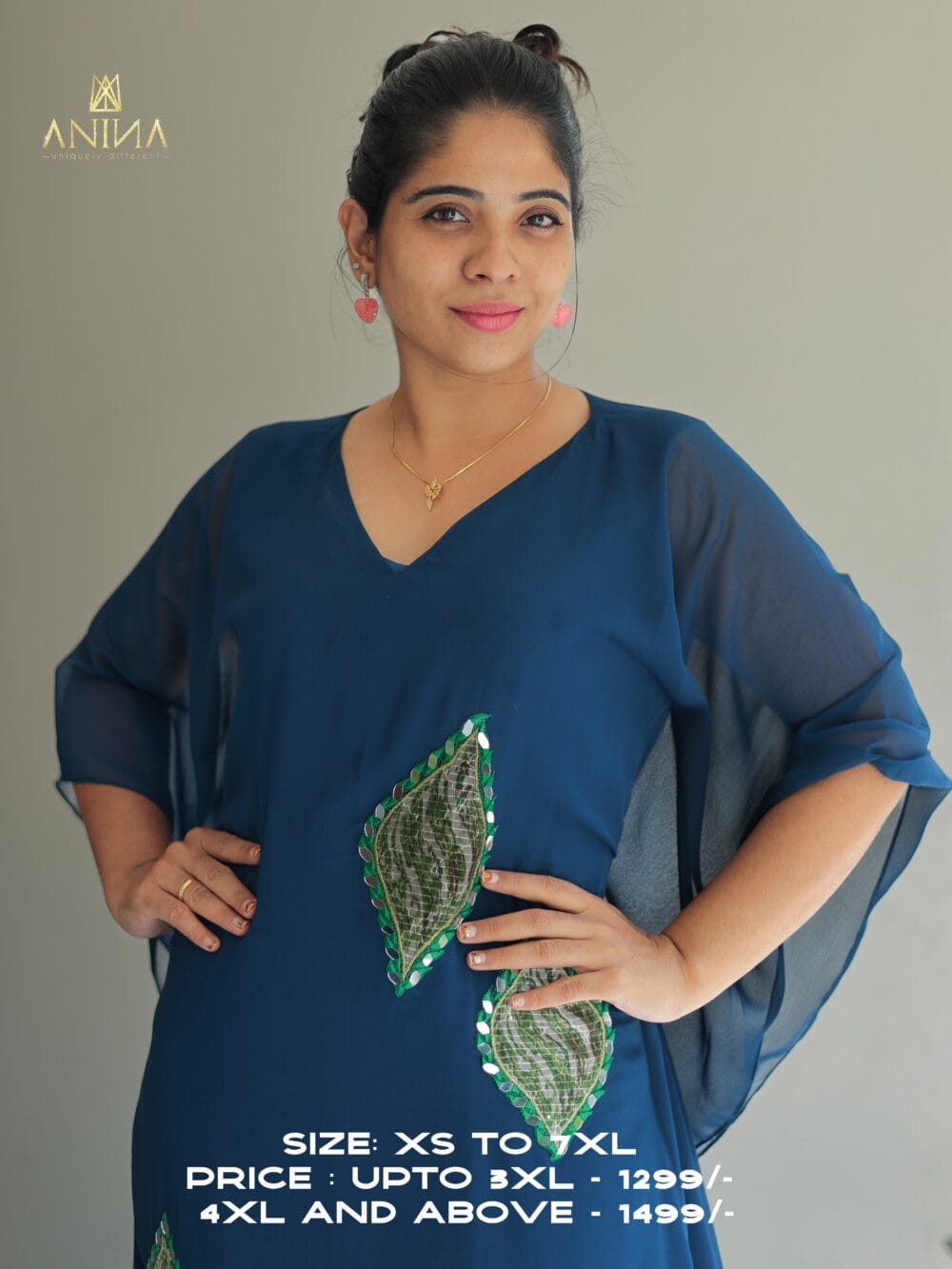 Peacock Blue Kaftan Dress - Image 3